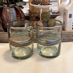 2 handmade hand blown drinking glasses